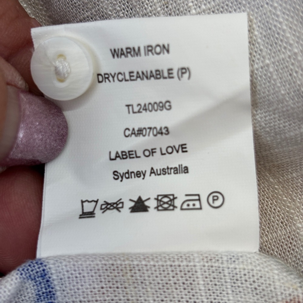 Label of Love Mens Linen Blend Postcard‎ Print Button Down Shirt Blue Moon L NEW - Picture 11 of 11